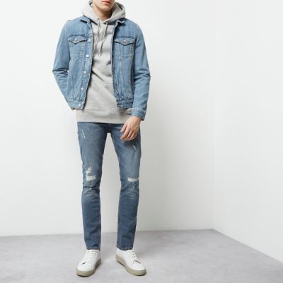 Mid blue wash ripped skinny Sid jeans